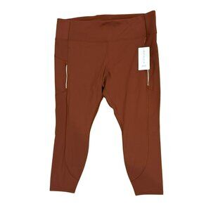 Athleta 3X Rainier Tight Leggings Brown Zip Pockets 7/8 Plus Womens NWT New